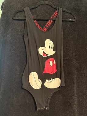 Disney Black Bodysuit with Red and Cream Mickey Print